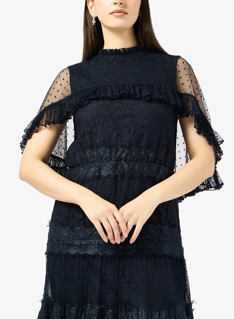 Frock And Frill  Lace Detailed Short Sleeve Maxi Dress for Women | Best Price UAE